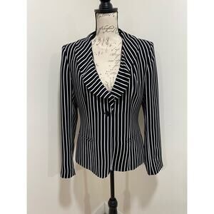 Kasper Black & White Striped Beetlejuice Ruffled Lapel Blazer Size 6